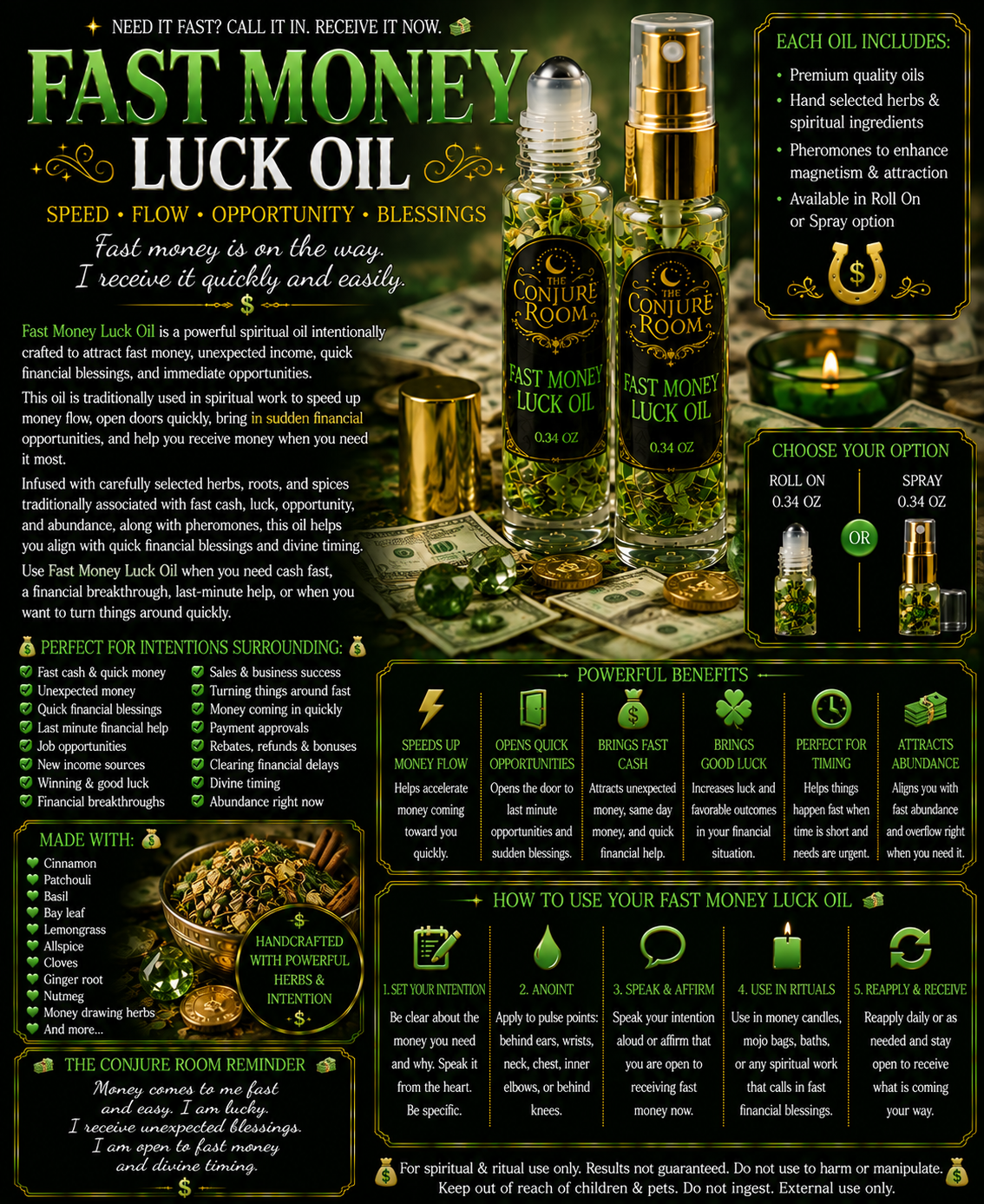 Fast Money Luck Oil: Quick Cash, Luck & Opportunity Ritual Oil
