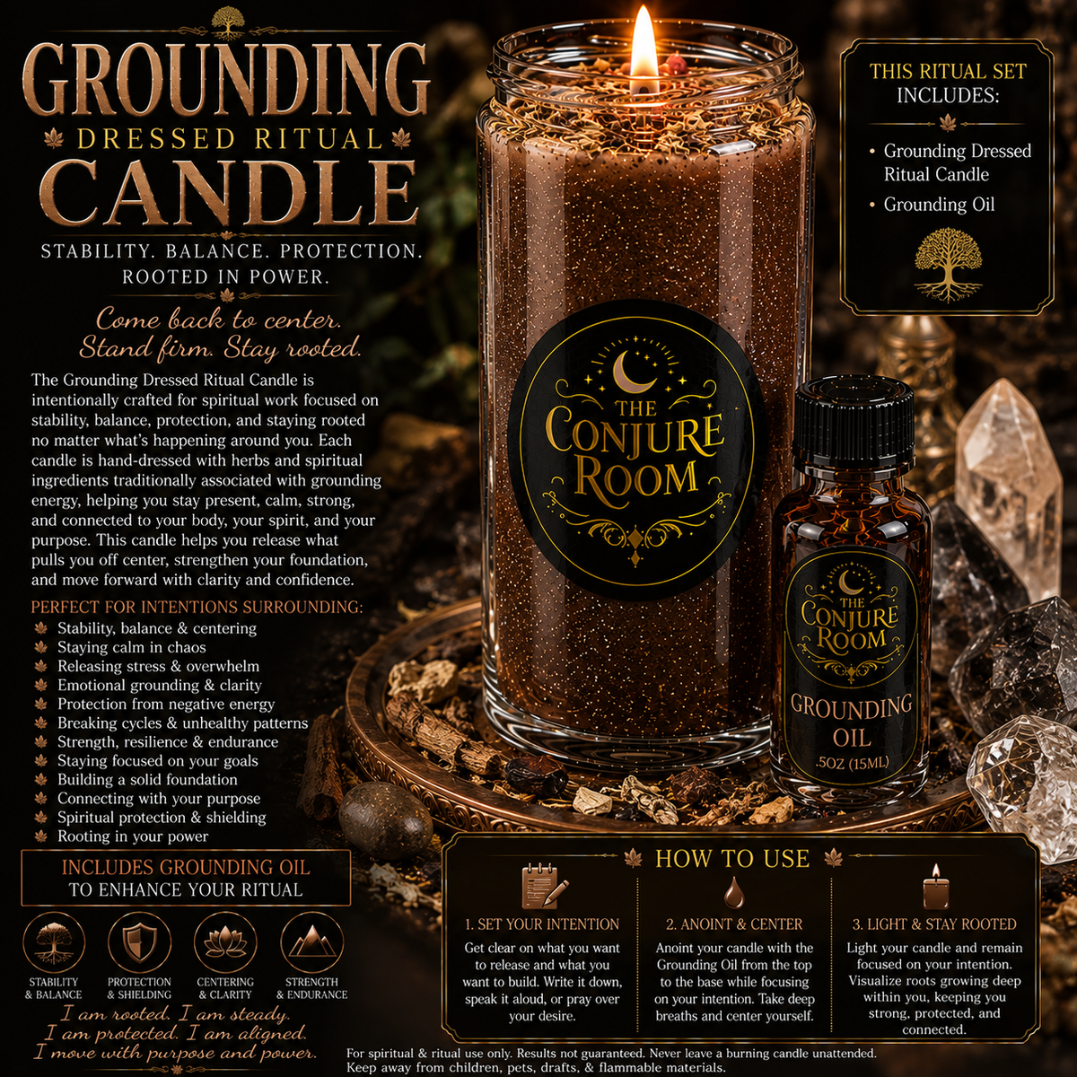Grounding: Stability, Balance & Protection Dressed Ritual Candle