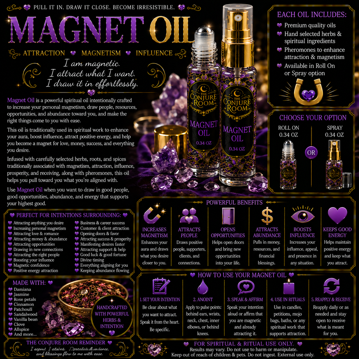 Magnet Oil: Attraction, Magnetism & Influence Ritual Oil