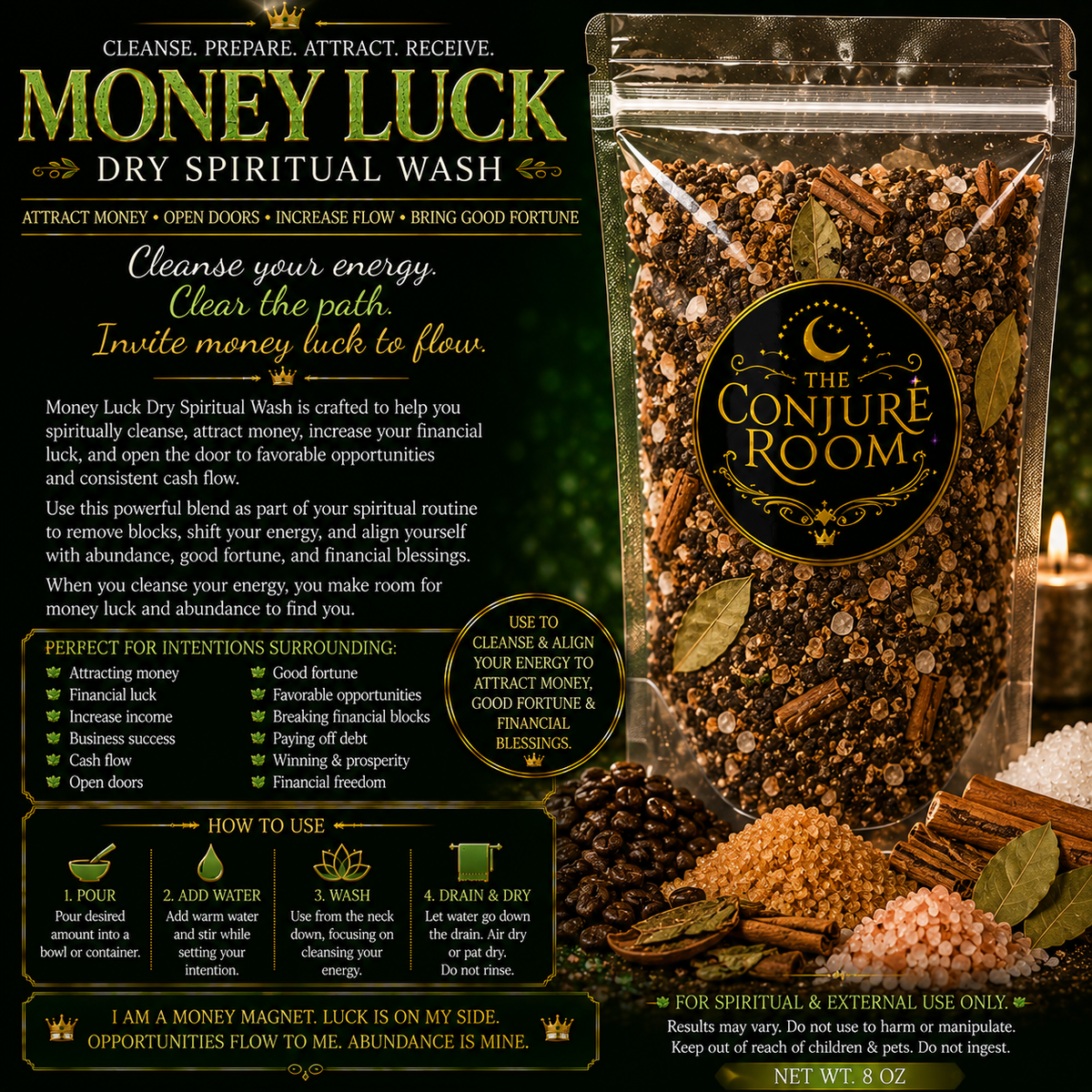 Money Luck Dry Spiritual Wash: Money Drawing, Financial Luck & Abundance Cleansing Ritual