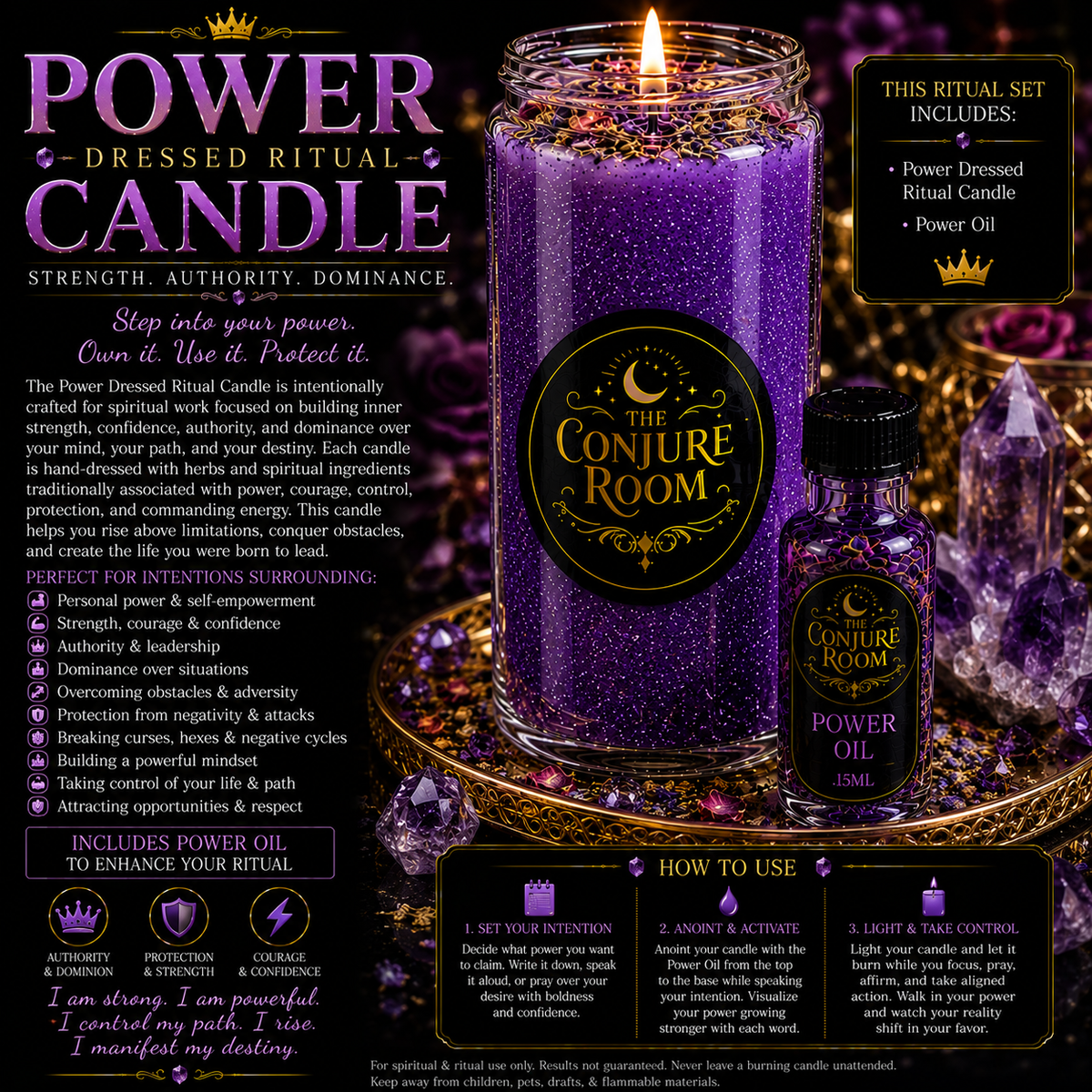 Power: Strength, Authority & Dominion Dressed Ritual Candle