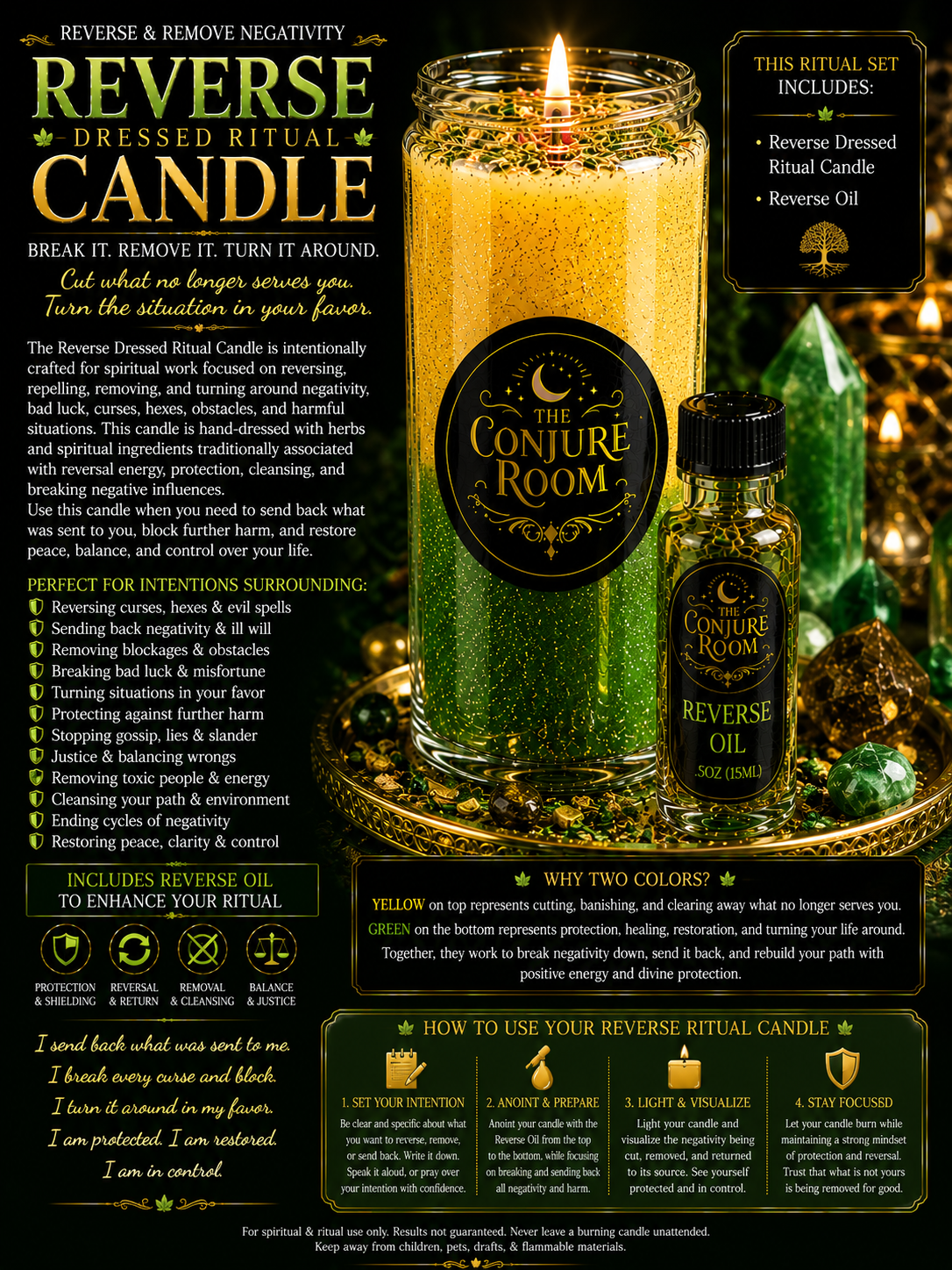 Reverse: Remove Negativity & Turn It Around Dressed Ritual Candle