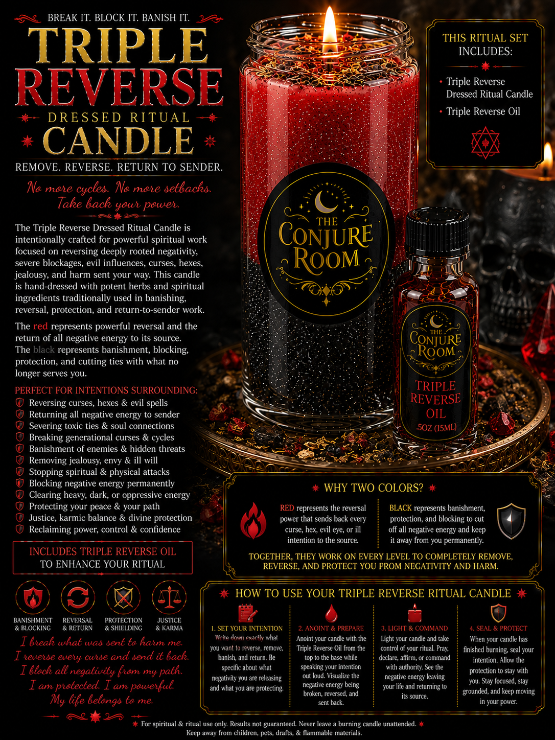 Triple Reverse: Remove, Reverse & Return Dressed Ritual Candle