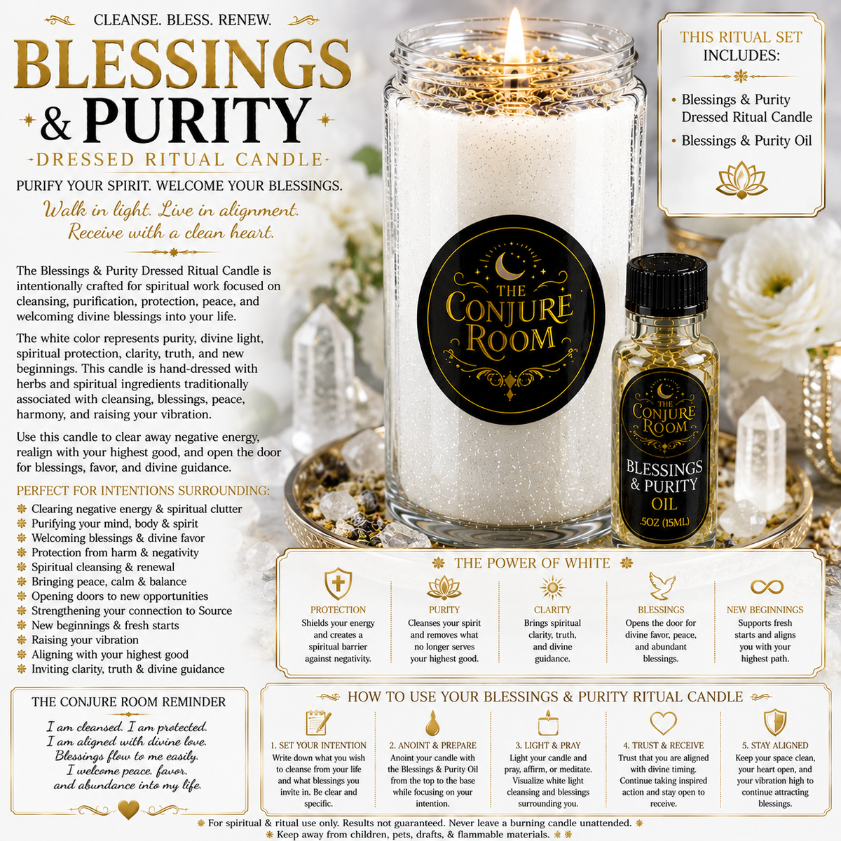 Blessings & Purity: Cleanse, Bless & Renew Dressed Ritual Candle